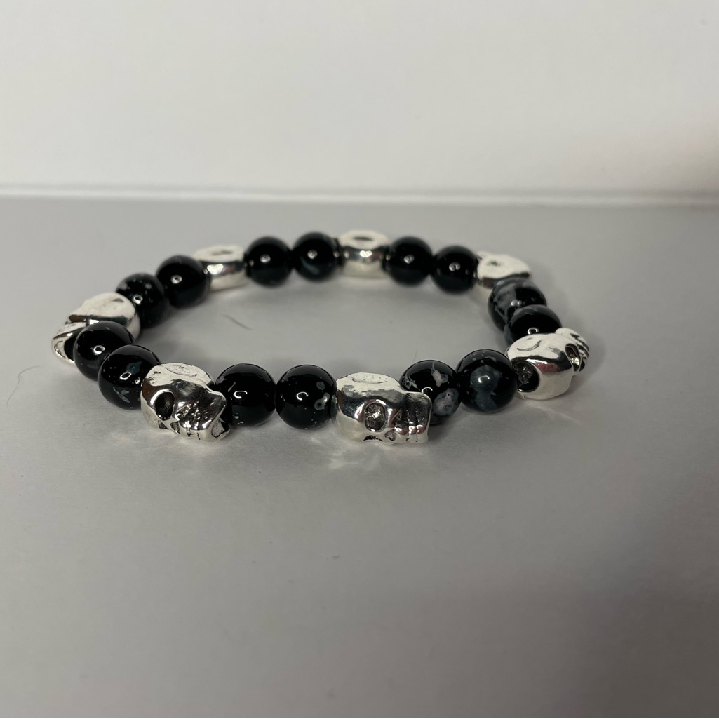 Handmade Black Marbled Skull Bracelet